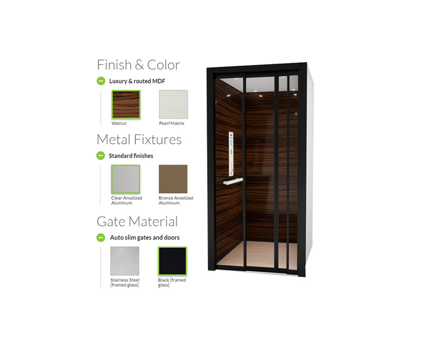 Home elevator configurator finishing choices