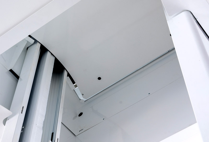 Close up shot of self supporting rails on the Savaria Luma through-floor lift