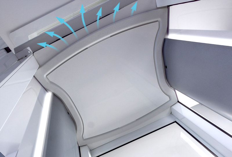 Ceiling of the Luma through-floor lift with arrows showing air flow