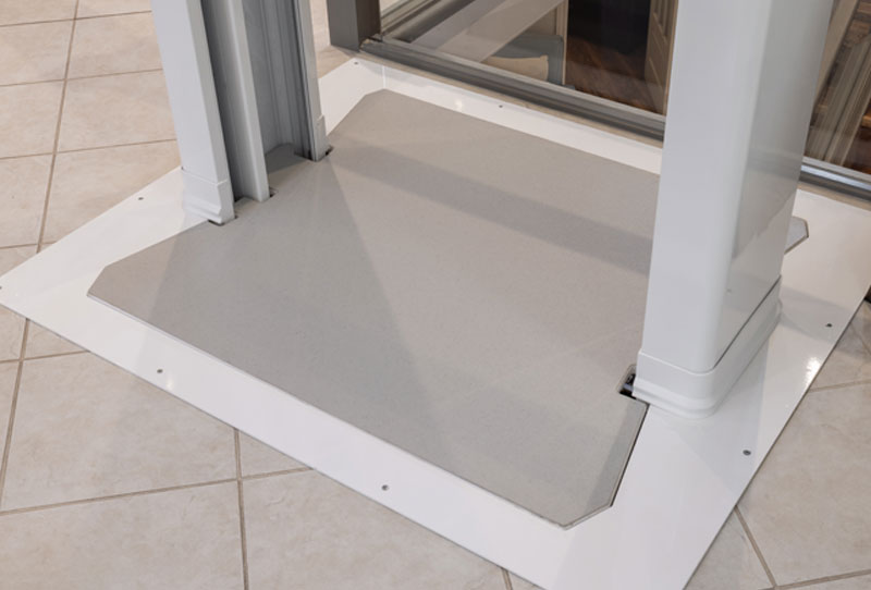 Close up shot of ceiling trim and car top cap for Savaria Luma through-floor lift